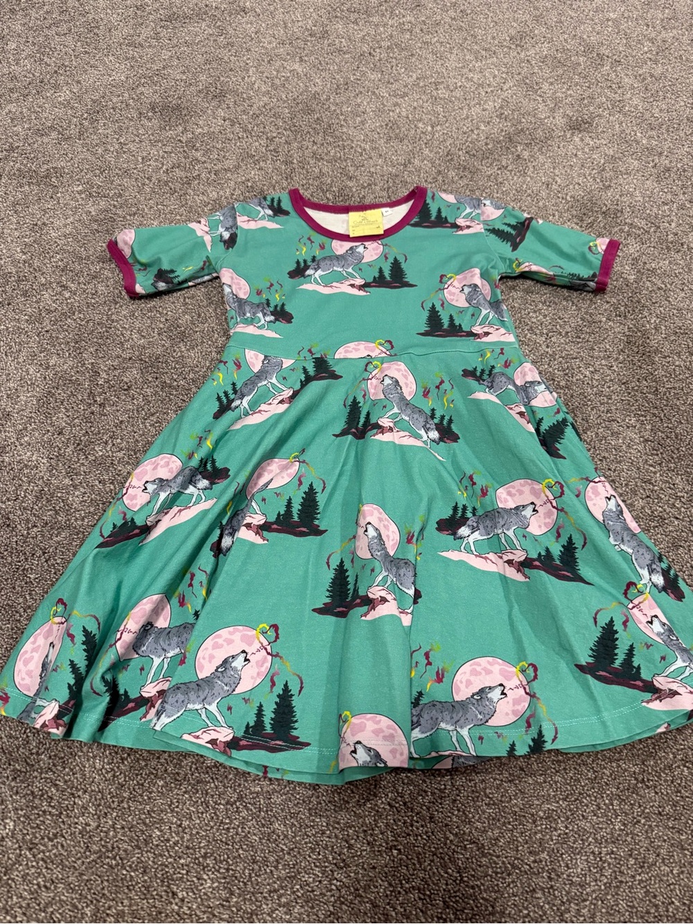 Coddi & Womple Green Wolf Print Twirl Dress Sz 6